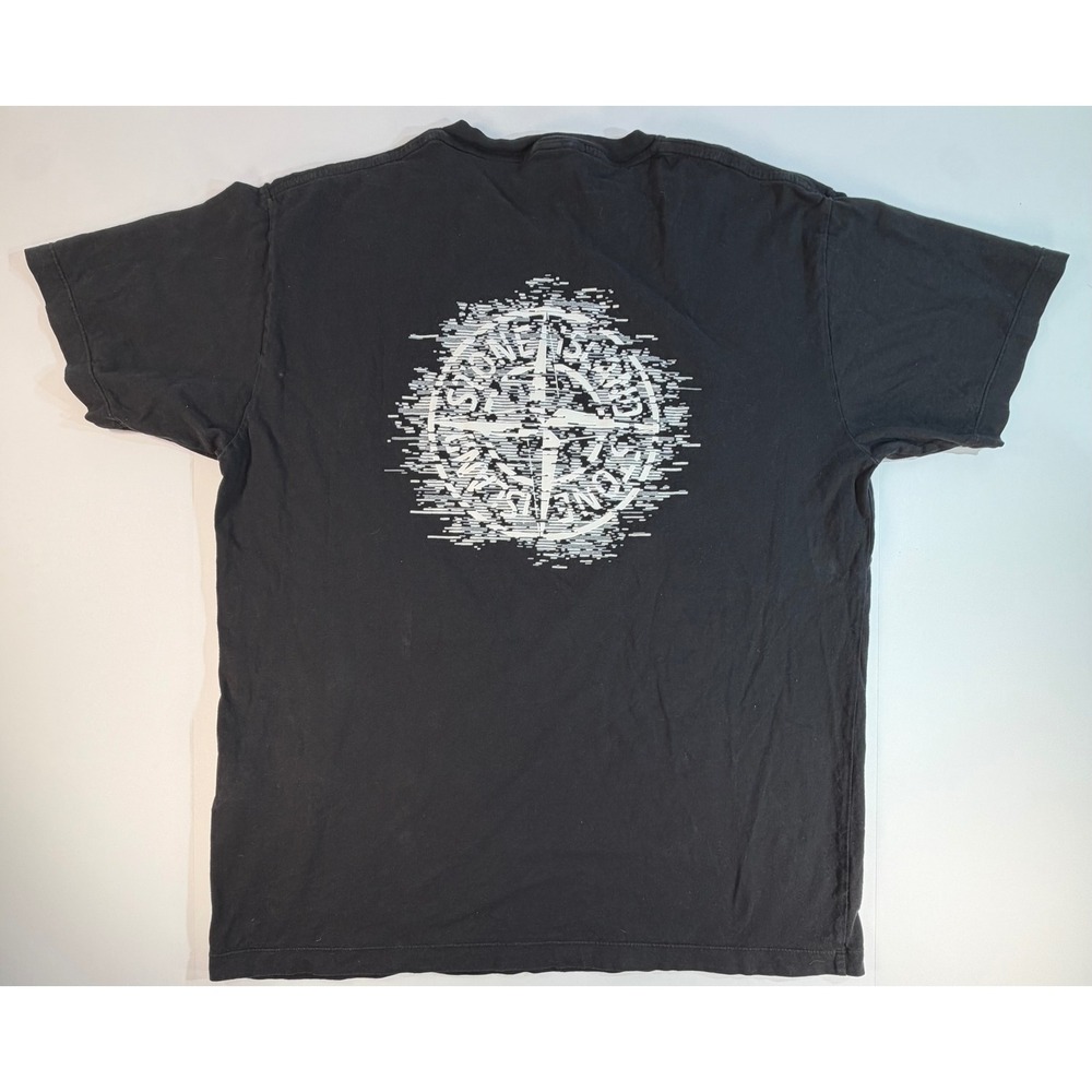Stone Island Glitch Compass Logo Black T-Shirt Mens XL Short Sleeve Tee